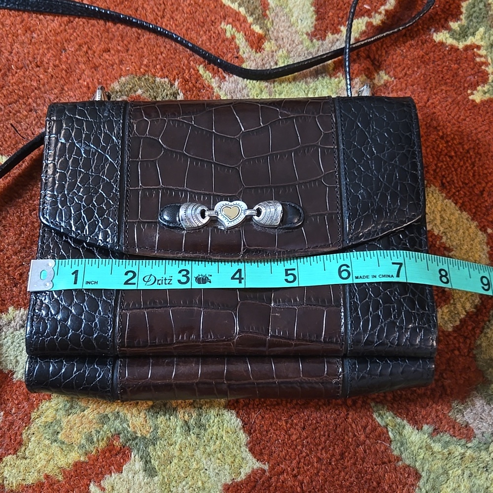 90s BRIGHTON Black / Brown Croc-Embossed Crossbody Bag - Picture 6 of 7